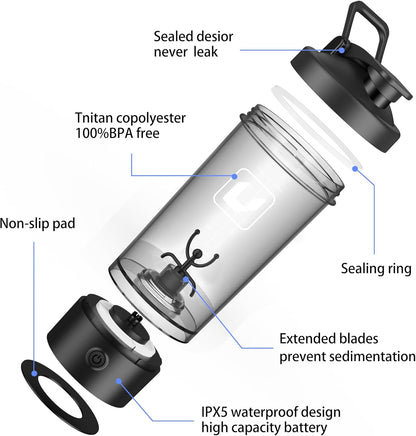 Premium Electric Protein Shaker Bottle, 22 Oz Rechargeable Shake Bottle for Shaking Protein，Made with BPA Free Blender